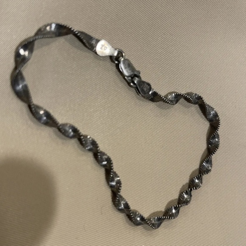 Signed AZ sterling silver twisted rope chain bracelet - 925 classic Italy 8”